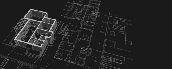 modern house architectural project sketch 3d illustration