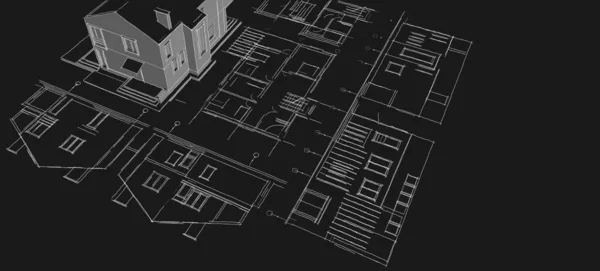 Nowoczesny Dom Projekt Architektoniczny Szkic Ilustracja — Zdjęcie stockowe