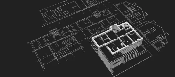 現代住宅建築プロジェクトスケッチ3Dイラスト — ストック写真