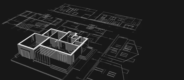 Modern Hus Arkitektoniska Projekt Skiss Illustration — Stockfoto