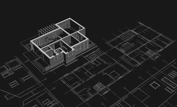 Nowoczesny Dom Projekt Architektoniczny Szkic Ilustracja — Zdjęcie stockowe