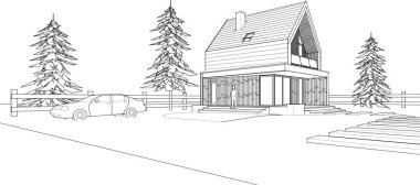 Kasaba mimarisi çizimi 3d vektör illüstrasyonu