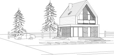 Kasaba mimarisi çizimi 3d vektör illüstrasyonu