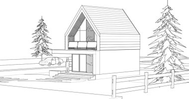 Kasaba mimarisi çizimi 3d vektör illüstrasyonu