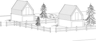 Kasaba mimarisi çizimi 3d vektör illüstrasyonu