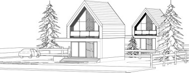 Kasaba mimarisi çizimi 3d vektör illüstrasyonu