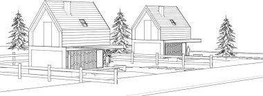 Kasaba mimarisi çizimi 3d vektör illüstrasyonu