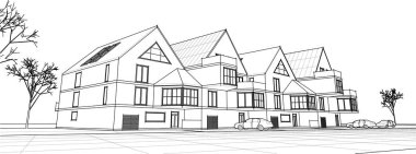 Kasaba mimarisi çizimi 3d vektör illüstrasyonu