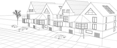 Kasaba mimarisi çizimi 3d vektör illüstrasyonu