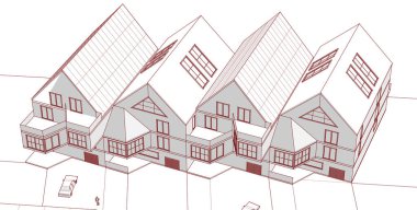 Kasaba mimarisi çizimi 3d vektör illüstrasyonu