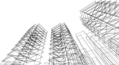 modern gökdelenler mimari çizim 3d vektör illüstrasyonu