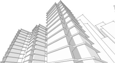 modern gökdelenler mimari çizim 3d vektör illüstrasyonu