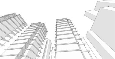 modern gökdelenler mimari çizim 3d vektör illüstrasyonu