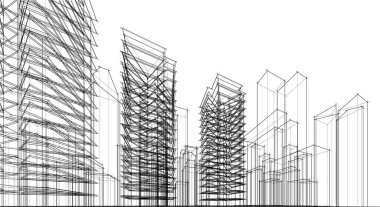 modern gökdelenler mimari çizim 3d vektör illüstrasyonu