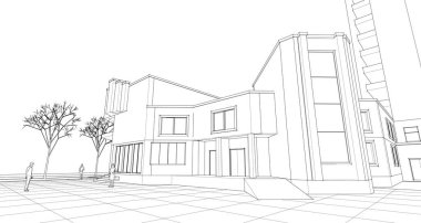 Şehir mimarisi çizimi 3d vektör illüstrasyonuName