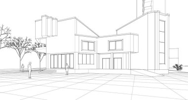 Şehir mimarisi çizimi 3d vektör illüstrasyonuName