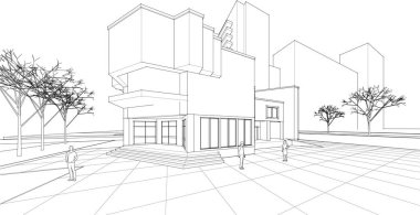 Şehir mimarisi çizimi 3d vektör illüstrasyonuName