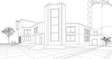 Şehir mimarisi çizimi 3d vektör illüstrasyonuName