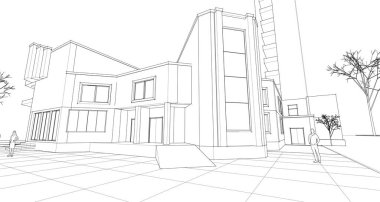 Şehir mimarisi çizimi 3d vektör illüstrasyonuName