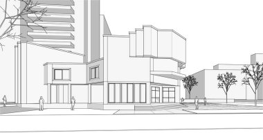 Şehir mimarisi çizimi 3d vektör illüstrasyonuName