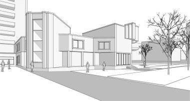 Şehir mimarisi çizimi 3d vektör illüstrasyonuName