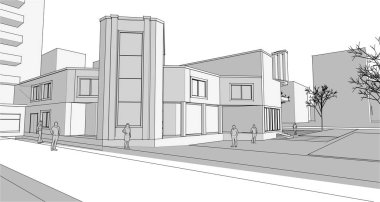 Şehir mimarisi çizimi 3d vektör illüstrasyonuName