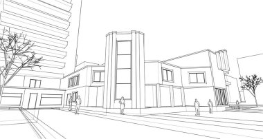 Şehir mimarisi çizimi 3d vektör illüstrasyonuName