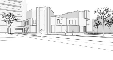 Şehir mimarisi çizimi 3d vektör illüstrasyonuName