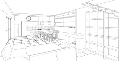 oda içi 3d vektör illüstrasyonu