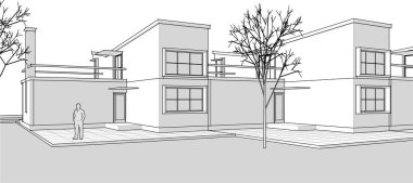 Kasaba mimarisi çizimi 3D illüstrasyon