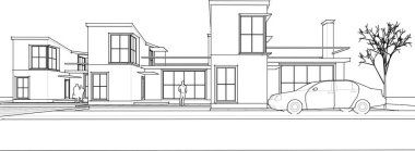 Kasaba mimarisi çizimi 3D illüstrasyon