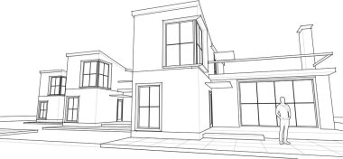 Kasaba mimarisi çizimi 3D illüstrasyon