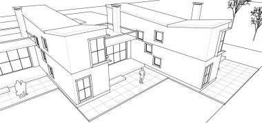 Kasaba mimarisi çizimi 3D illüstrasyon