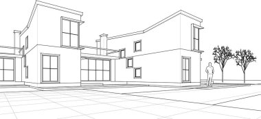 Kasaba mimarisi çizimi 3D illüstrasyon