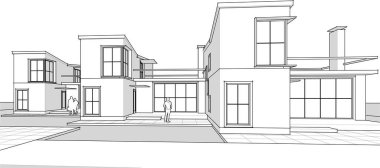 Kasaba mimarisi çizimi 3D illüstrasyon