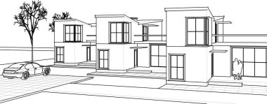 Kasaba mimarisi çizimi 3d vektör illüstrasyonu