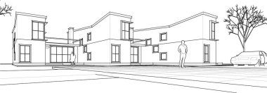 Kasaba mimarisi çizimi 3d vektör illüstrasyonu