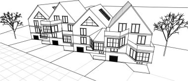 Kasaba mimarisi çizimi 3d vektör illüstrasyonu