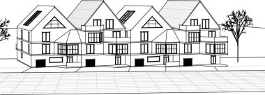 Kasaba mimarisi çizimi 3d vektör illüstrasyonu