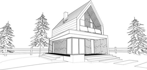 Kasaba mimarisi çizimi 3d vektör illüstrasyonu