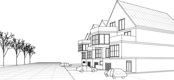 Maison Ville Croquis Architectural Illustration Vectorielle — Image vectorielle