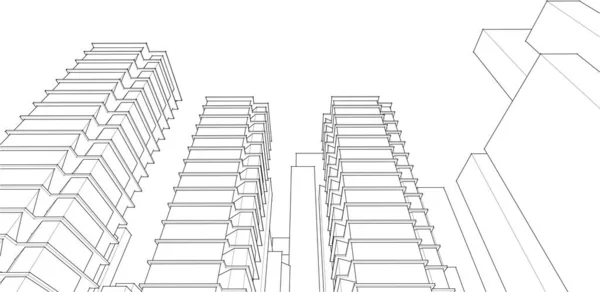 Rascacielos Modernos Dibujo Arquitectónico Vector Ilustración — Archivo Imágenes Vectoriales