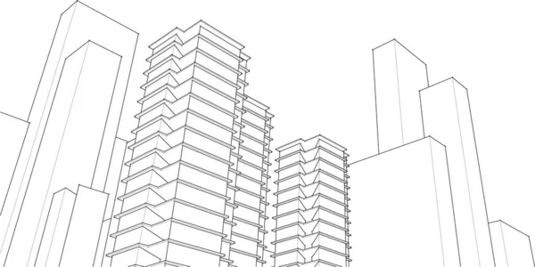 Rascacielos Modernos Dibujo Arquitectónico Vector Ilustración — Vector de stock