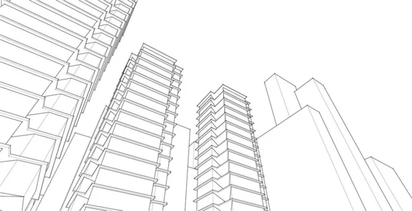 現代の高層ビル建築のスケッチ3Dベクトル図 — ストックベクタ