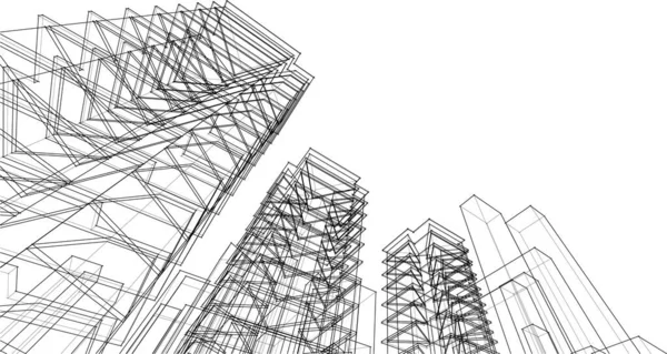 Rascacielos Modernos Dibujo Arquitectónico Vector Ilustración — Archivo Imágenes Vectoriales