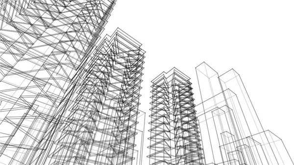 modern gökdelenler mimari çizim 3d vektör illüstrasyonu