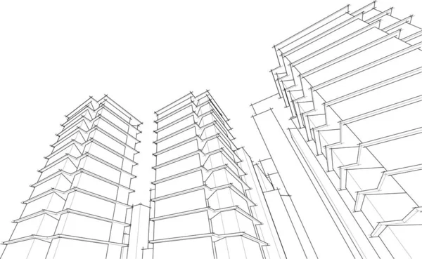 Rascacielos Modernos Dibujo Arquitectónico Vector Ilustración — Archivo Imágenes Vectoriales