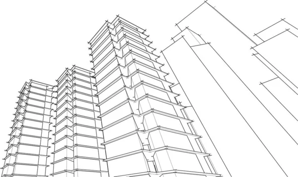 Modernos Arranha Céus Arquitetônico Esboço Vetor Ilustração — Vetor de Stock