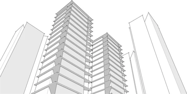 Moderne Wolkenkratzer Architektonische Skizze Vektorillustration — Stockvektor