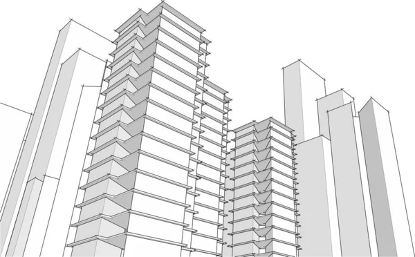 Modernos Arranha Céus Arquitetônico Esboço Vetor Ilustração —  Vetores de Stock
